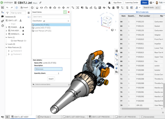 Onshape OnCAD - Stuecklisten