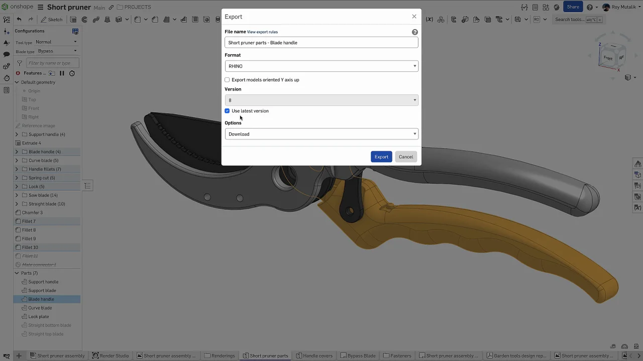 onshape rhino version Beim Export in das Rhino-Format (.3dm) kann nun gezielt die gewünschte Dateiversion ausgewählt werden. Das sorgt für mehr Kompatibilität beim Austausch mit externen CAD-Systemen.