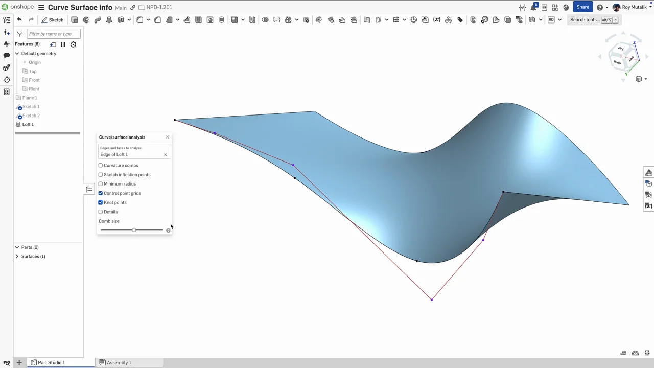 onshape kurven und oberflächen analyse