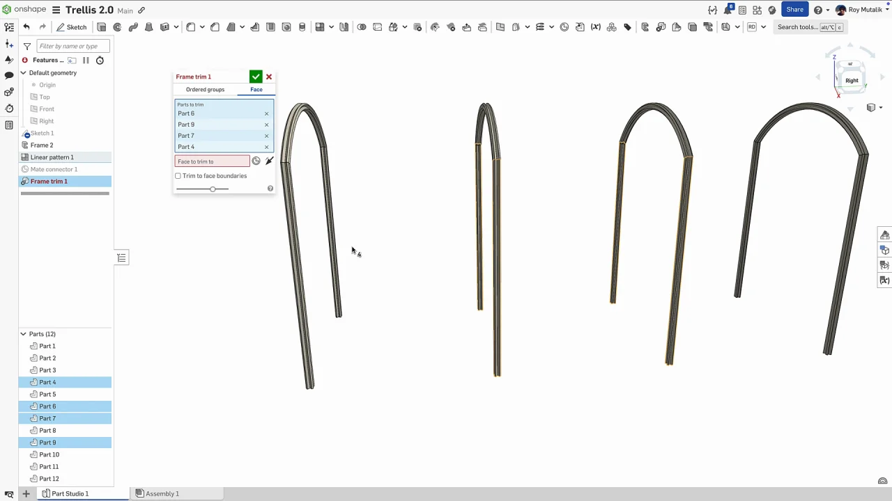 onshape rahmen trimmen mit Mate Connector