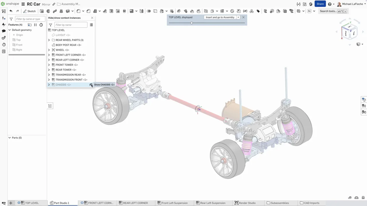Ausblenden Einblenden Onshape Baugruppenkontext
