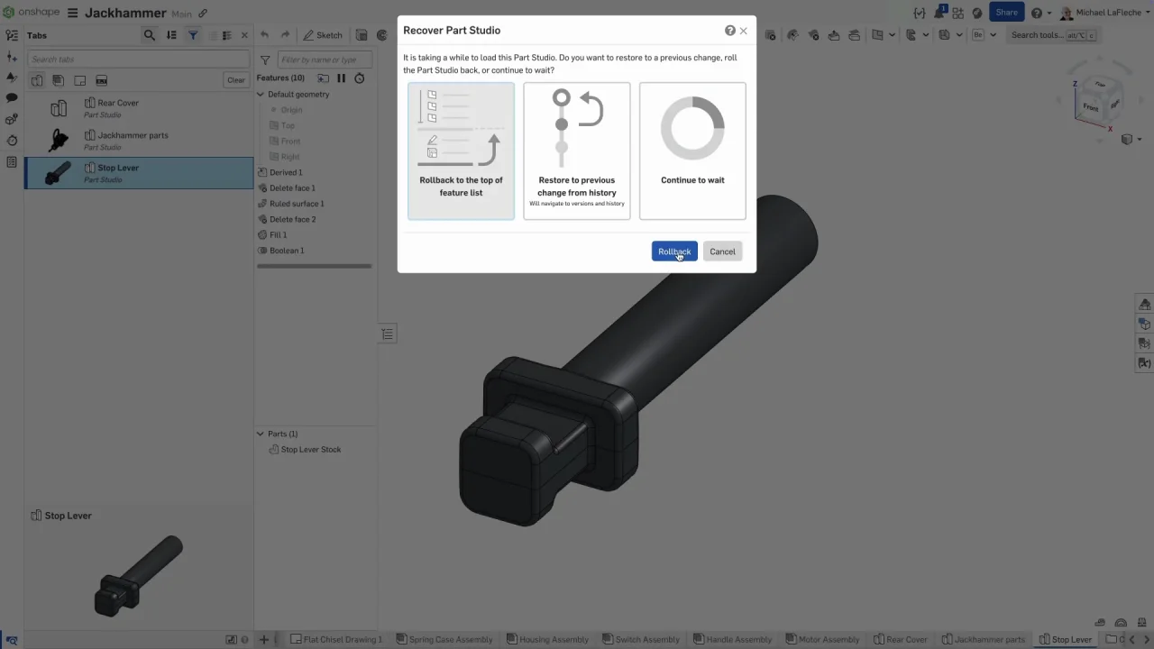 Onshape Dokument wiederherstellen