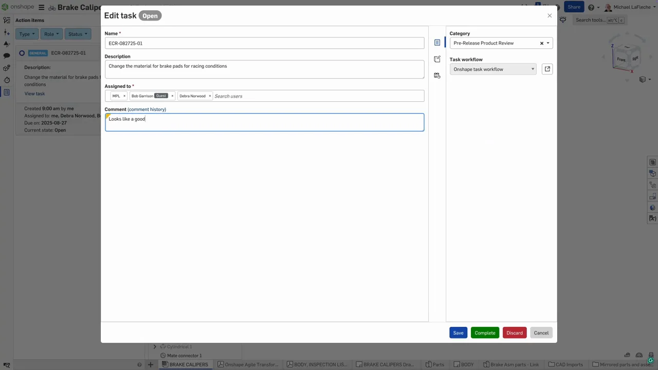 Onshape Task mehreren Nutzern zuweisen