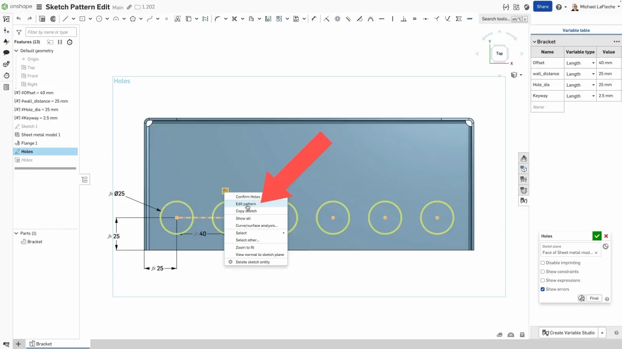 Skizzenmuster Bearbeiten Onshape