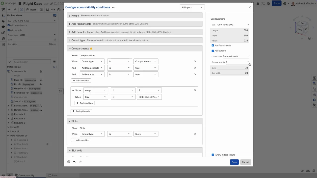 sichtbarkeitsbedingungen konfigurationen onshape